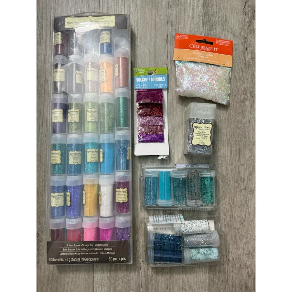 Lot of 40 containers of crafting glitter for embellishing 90% new and unopened